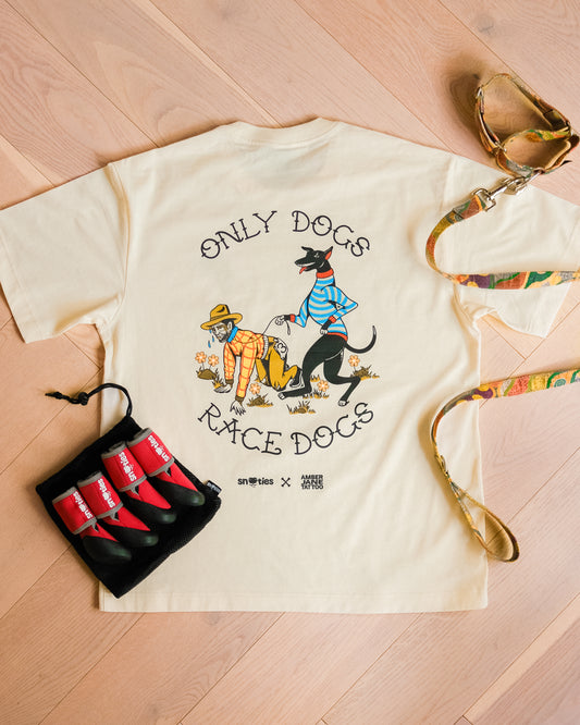 Snooties x Amber Jane Tattoo T-shirt 'Only Dogs, Race Dogs' Ecru