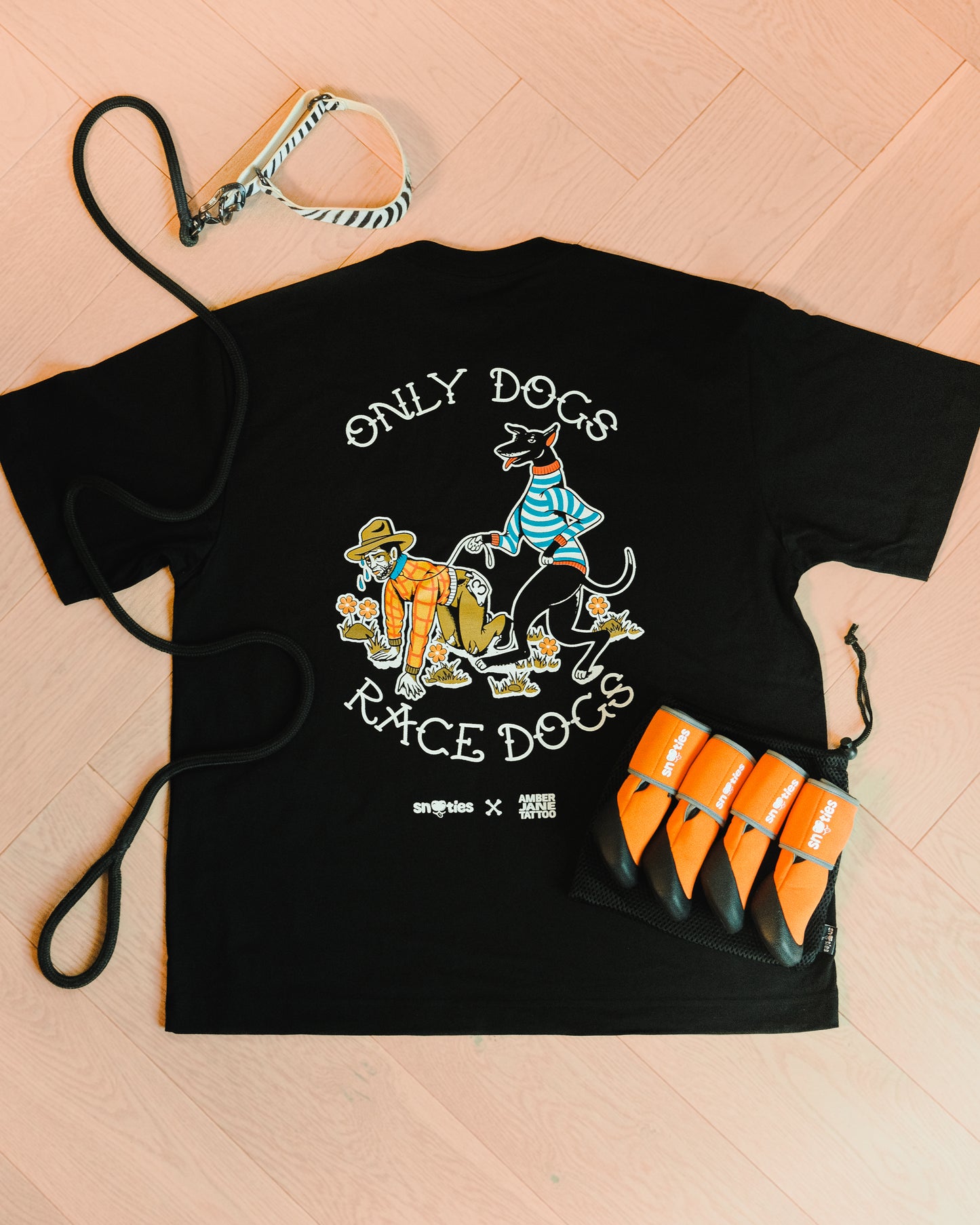 Snooties x Amber Jane Tattoo T-shirt 'Only Dogs, Race Dogs' Black