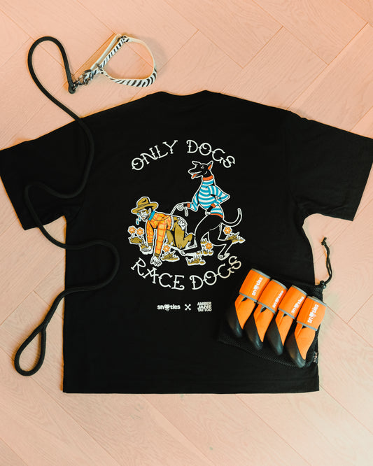 Snooties x Amber Jane Tattoo T-shirt 'Only Dogs, Race Dogs' Black