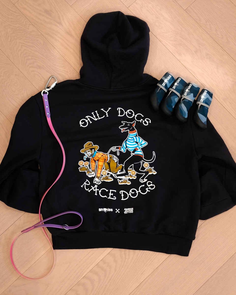 Snooties x Amber Jane Tattoo T-shirt 'Only Dogs, Race Dogs' Blue Hoodie