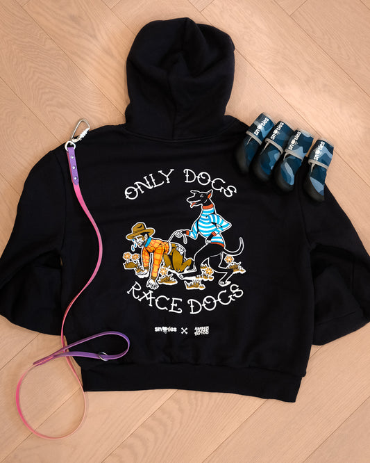 Snooties x Amber Jane Tattoo T-shirt 'Only Dogs, Race Dogs' Blue Hoodie